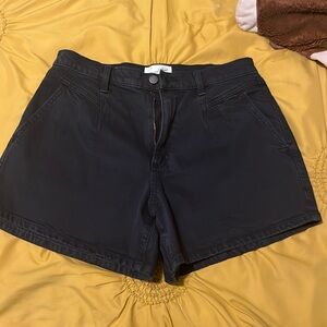 Black denim flare shorts
